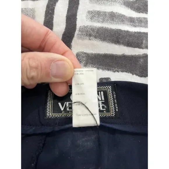 VTG GIANNI VERSACE COUTURE MENS DRESS PANTS NAVY BLUE 34x31 ITALY WOOL VGC!